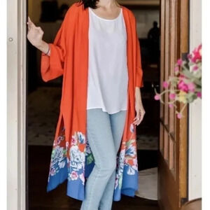 The Pioneer Woman Orange Kimono with Floral Print - Size S/M
